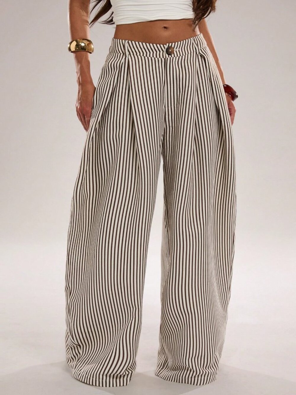 Apricot Casual Women's Checkered Striped Loose Long Curved Pants - Picture 6 of 7